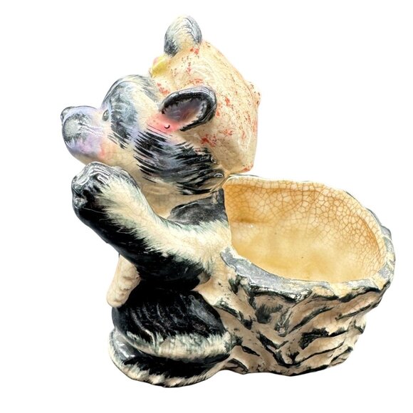 Vintage Ceramic Dog With Hat & Pouch Planter Hand-Painted Crackle Glaze - Picture 3 of 6